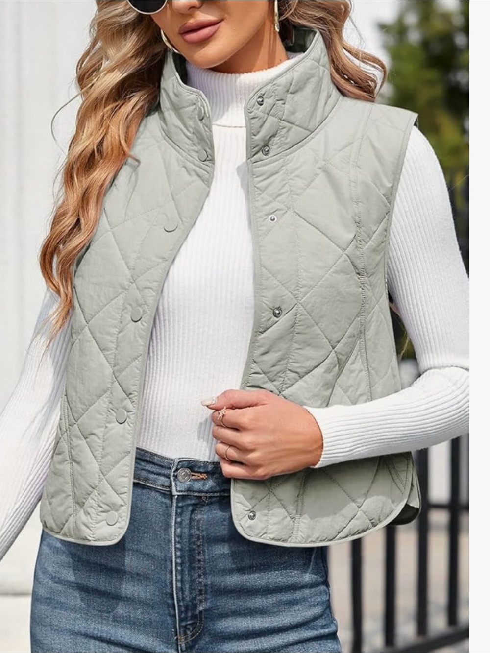 Women's Quilted Sleeveless Vest - Sage Green